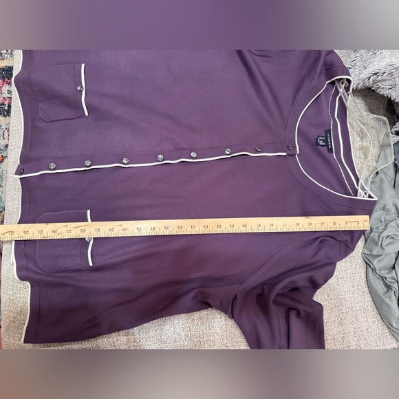 Lands’ End Purple White Trim Button Down Cardigan With Matching Shirt Plus Sz 3X - Picture 6 of 16